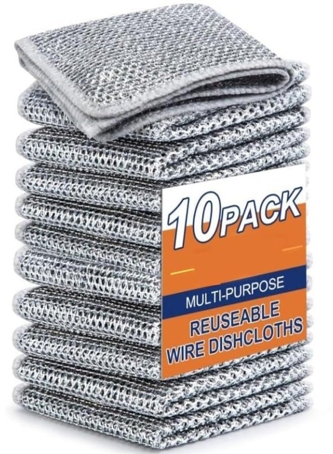 EVALUEMART 10 Pack Non-Scratch Wire Dish Cloth & Gaps Cleaning Brush, Multipurpose Dishwashing Rags for Wet and Dry, Easy Rinsing, Reusable, Cleaning Cloth for Kitchen, Sinks - Image 1